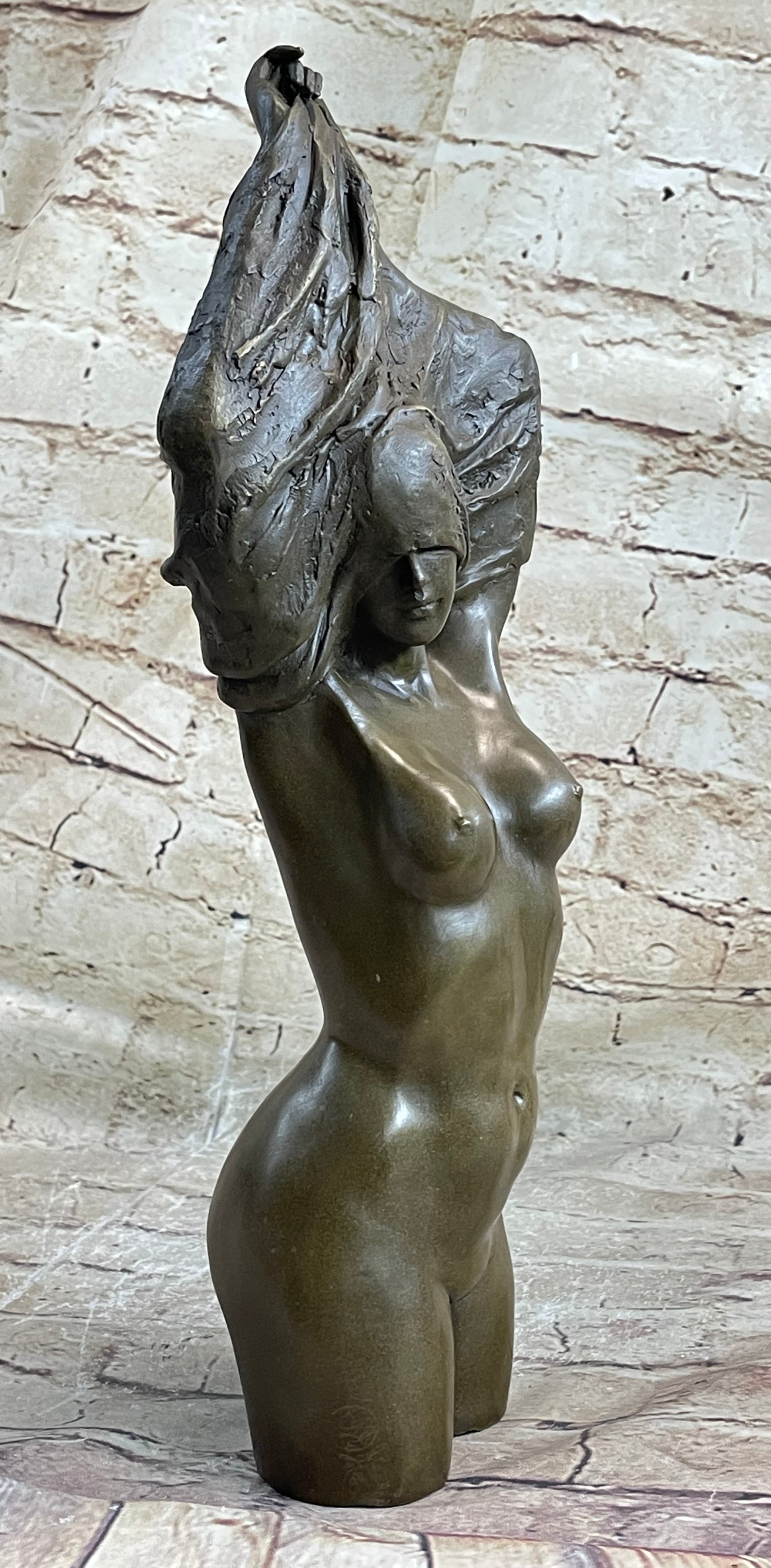 Nude Female Torso Taking off Shirt Bronze Figure Sculpture Statue Figurine Original Art 14" x 5"
