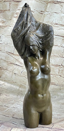 Nude Female Torso Taking off Shirt Bronze Figure Sculpture Statue Figurine Original Art 14" x 5"