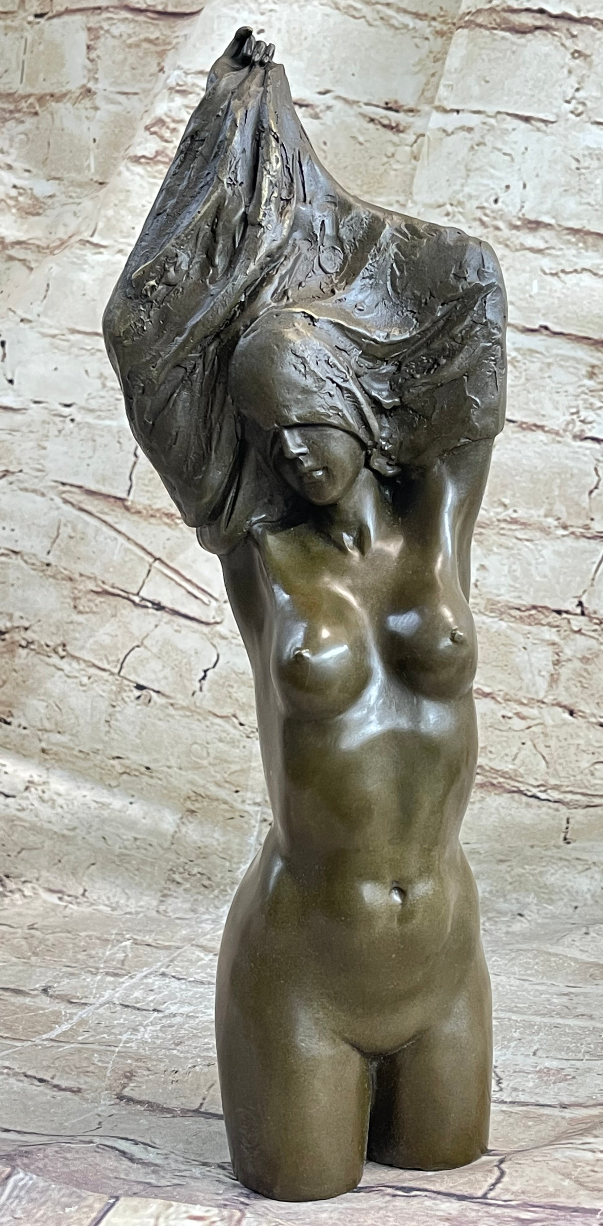 Nude Female Torso Taking off Shirt Bronze Figure Sculpture Statue Figurine Original Art 14" x 5"