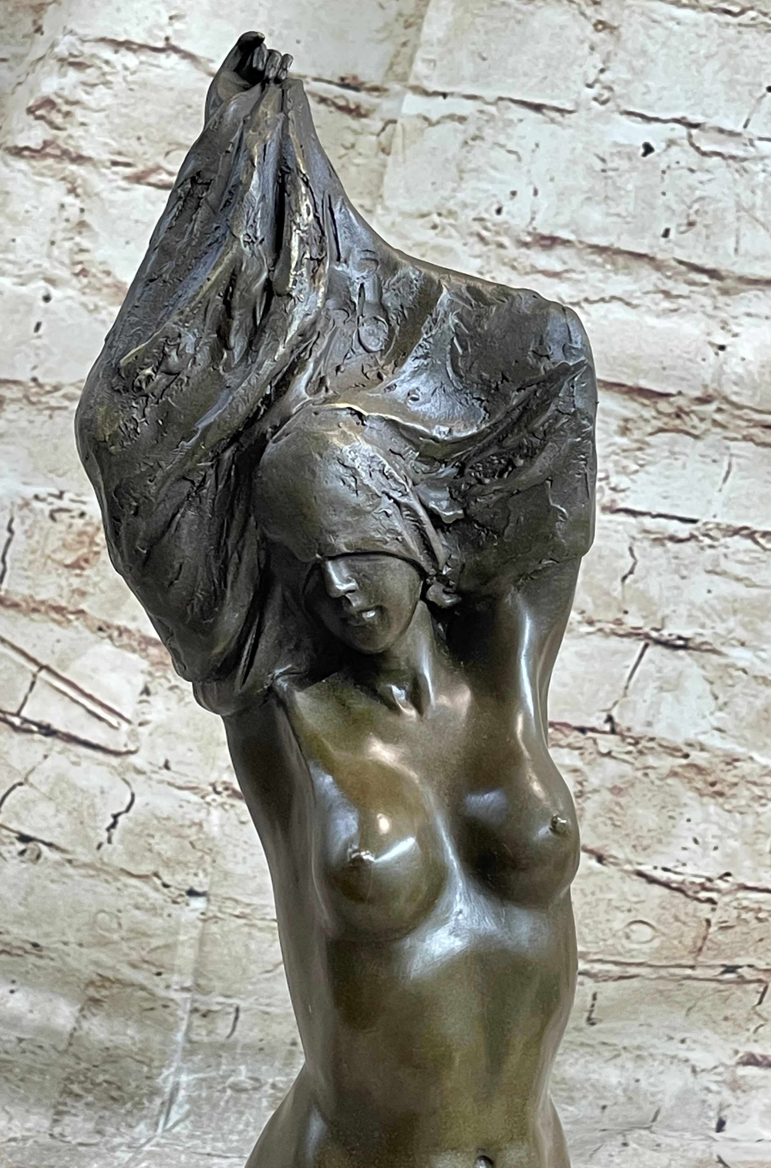 Nude Female Torso Taking off Shirt Bronze Figure Sculpture Statue Figurine Original Art 14" x 5"