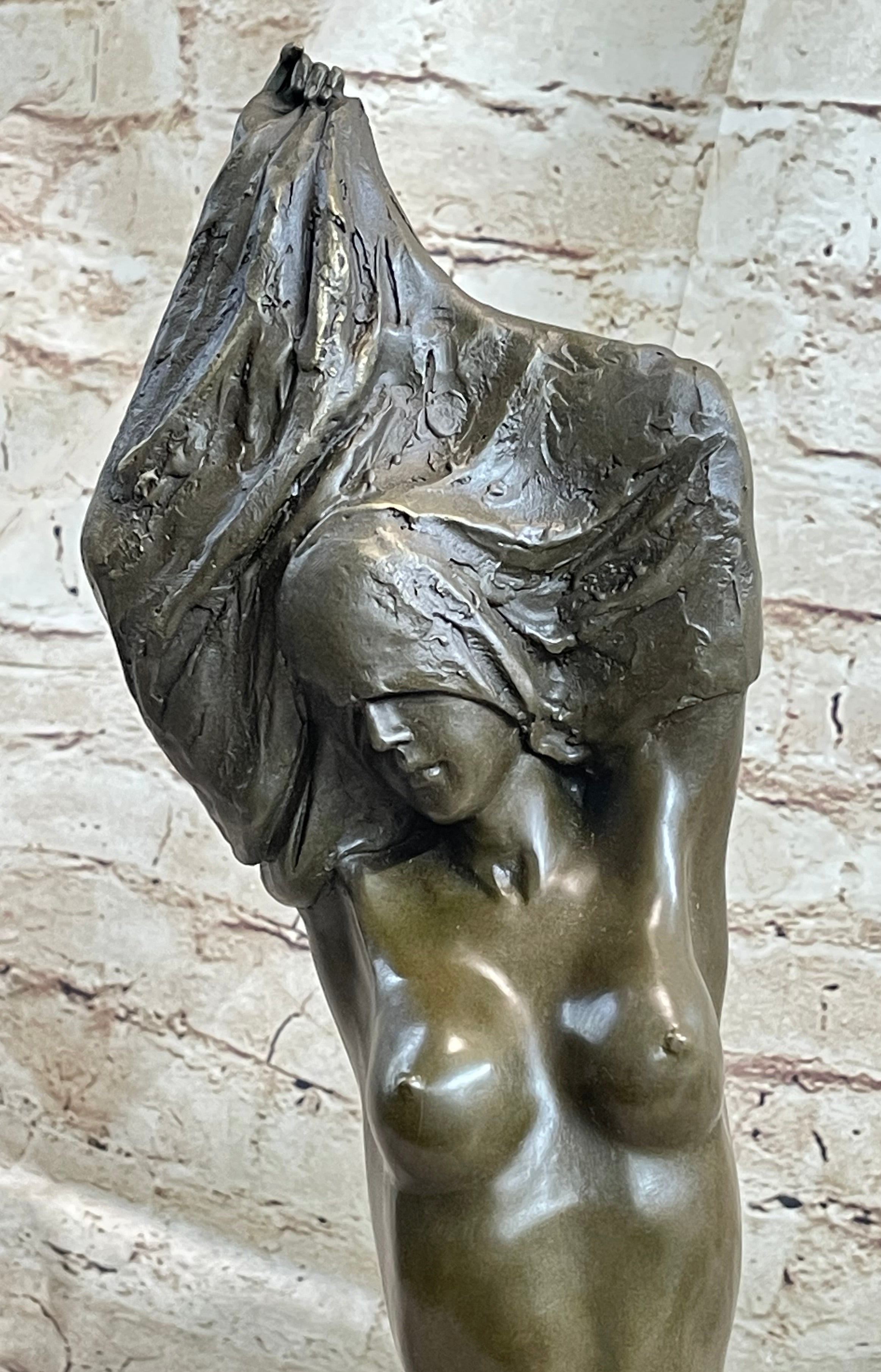 Nude Female Torso Taking off Shirt Bronze Figure Sculpture Statue Figurine Original Art 14" x 5"