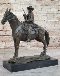 Bronze Remington Tribute Cowboy w/ Rifle Riding Horse 12" x 12"