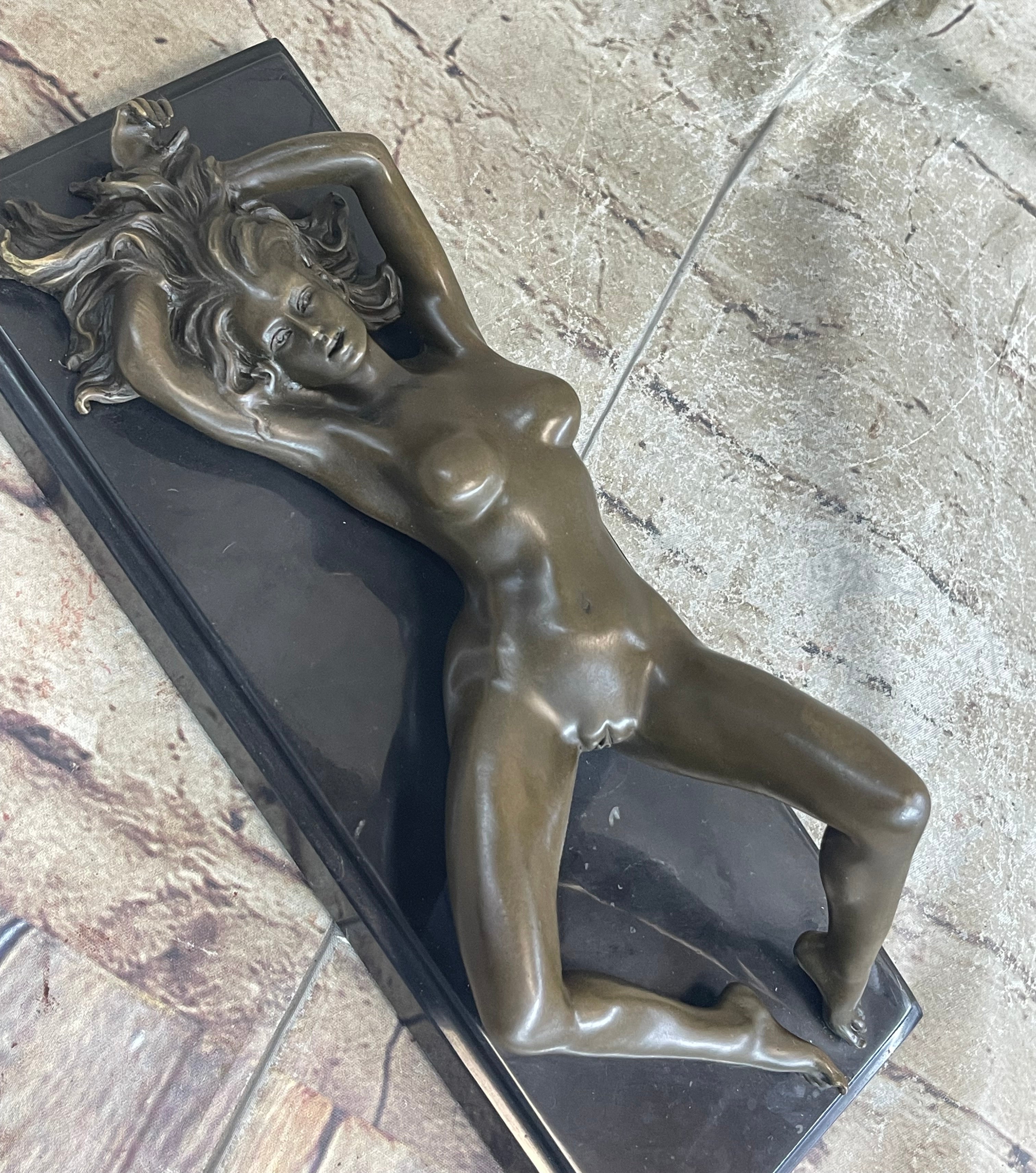 Erotic Mavchi Nude Woman Daydreaming Bronze Sculpture Art Deco