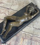 Erotic Mavchi Nude Woman Daydreaming Bronze Sculpture Art Deco