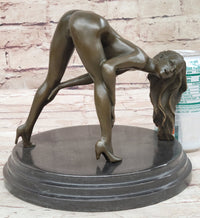 Signed Original Mavchi Nude Girl Erotic Bronze Sculpture Marble Base Figurine Figure 7" x 9"