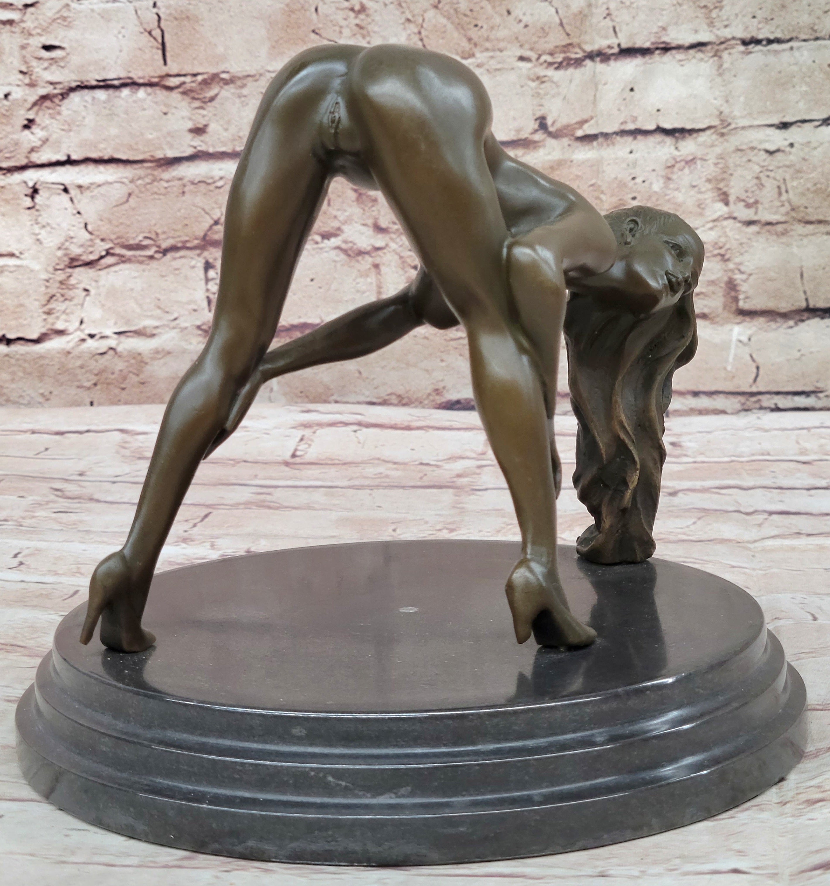 Signed Original Mavchi Nude Girl Erotic Bronze Sculpture Marble Base Figurine Figure 7" x 9"