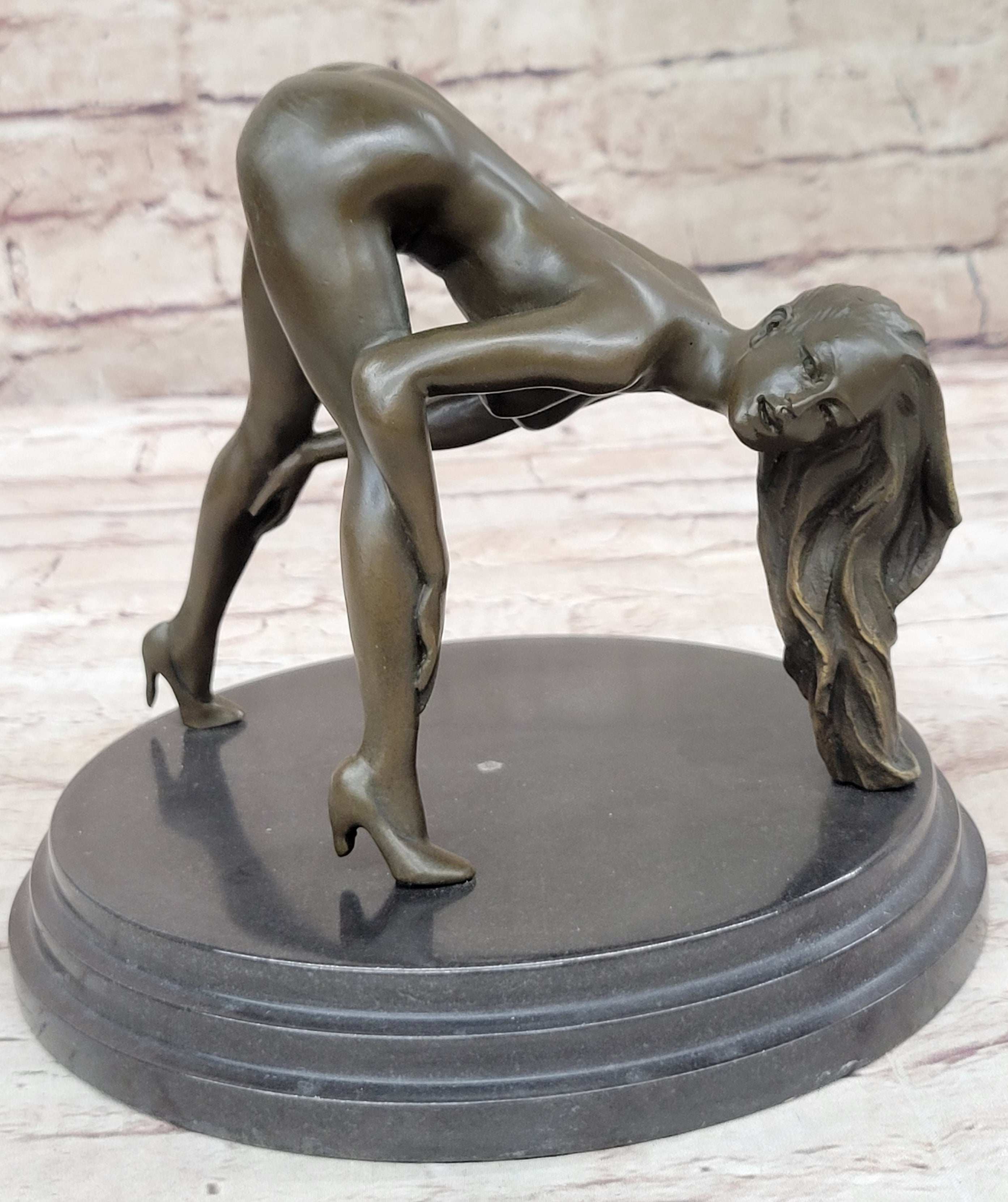 Signed Original Mavchi Nude Girl Erotic Bronze Sculpture Marble Base Figurine Figure 7" x 9"