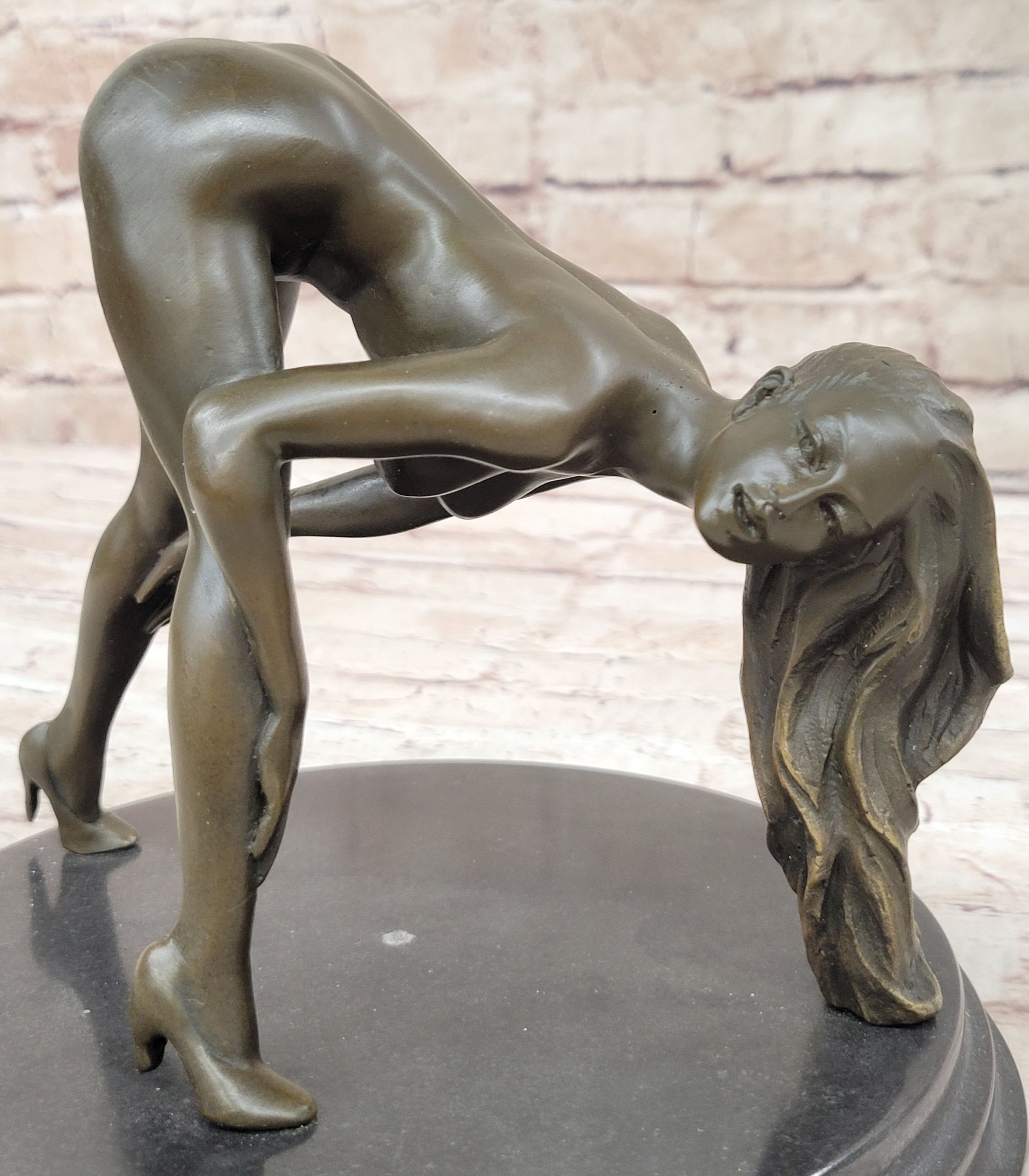 Signed Original Mavchi Nude Girl Erotic Bronze Sculpture Marble Base Figurine Figure 7" x 9"