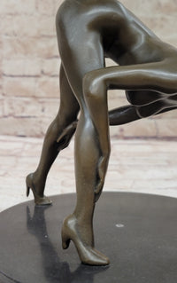 Signed Original Mavchi Nude Girl Erotic Bronze Sculpture Marble Base Figurine Figure 7" x 9"