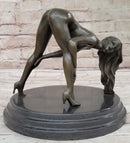 Signed Original Mavchi Nude Girl Erotic Bronze Sculpture Marble Base Figurine Figure 7" x 9"
