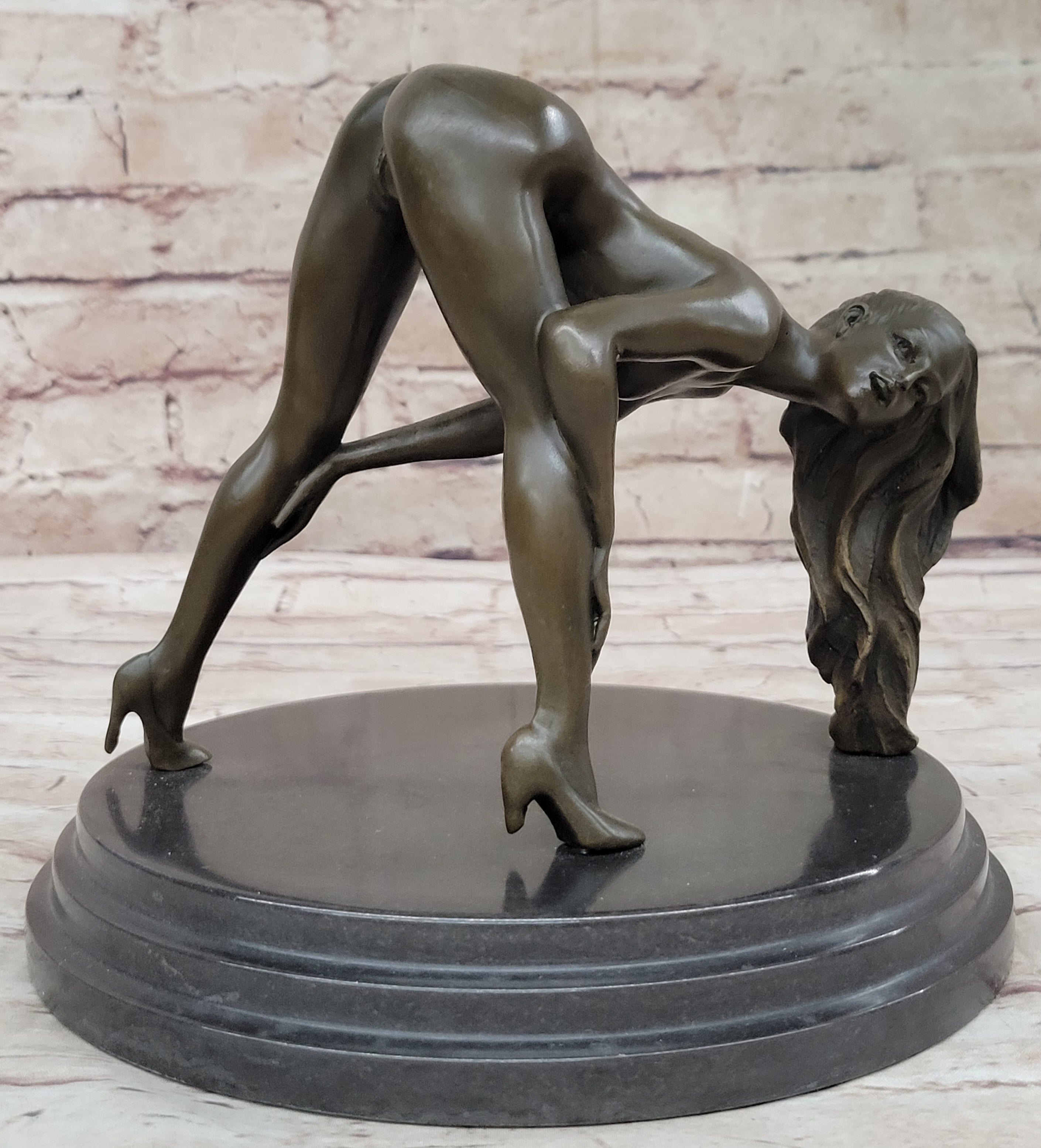 Signed Original Mavchi Nude Girl Erotic Bronze Sculpture Marble Base Figurine Figure 7" x 9"