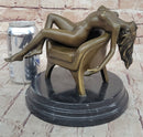 Modern Art Sculpture Statue Nude Girl Laying on Sofa Chair Bronze Figure Mavchi 9" x 10"