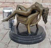 Modern Art Sculpture Statue Nude Girl Laying on Sofa Chair Bronze Figure Mavchi 9" x 10"