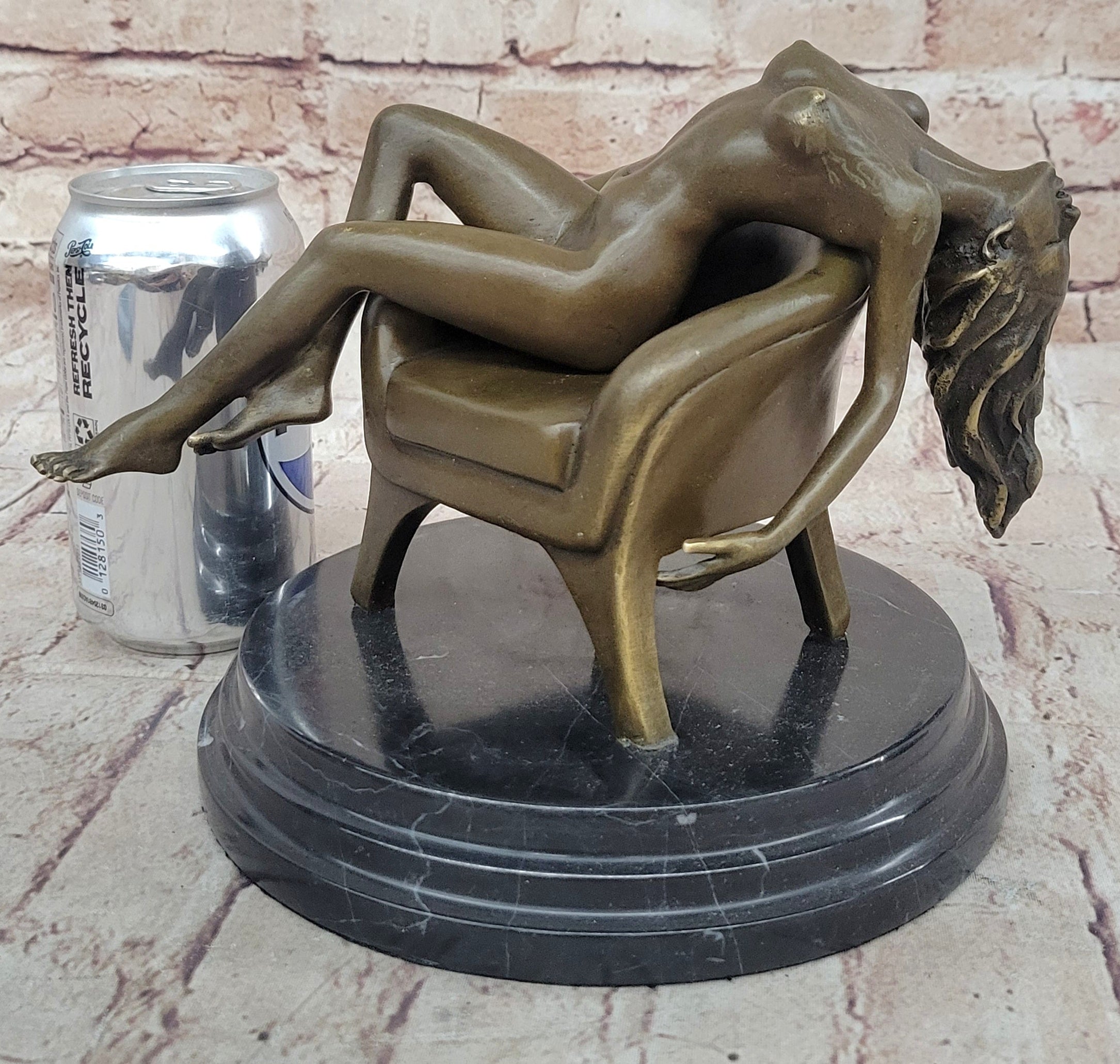 Modern Art Sculpture Statue Nude Girl Laying on Sofa Chair Bronze Figure Mavchi 9" x 10"