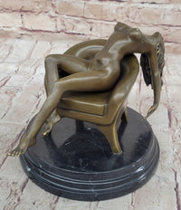 Modern Art Sculpture Statue Nude Girl Laying on Sofa Chair Bronze Figure Mavchi 9" x 10"
