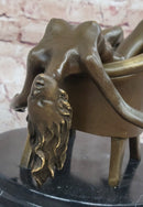 Modern Art Sculpture Statue Nude Girl Laying on Sofa Chair Bronze Figure Mavchi 9" x 10"