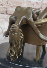 Modern Art Sculpture Statue Nude Girl Laying on Sofa Chair Bronze Figure Mavchi 9" x 10"