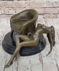 Modern Art Sculpture Statue Nude Girl Laying on Sofa Chair Bronze Figure Mavchi 9" x 10"