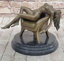 Modern Art Sculpture Statue Nude Girl Laying on Sofa Chair Bronze Figure Mavchi 9" x 10"