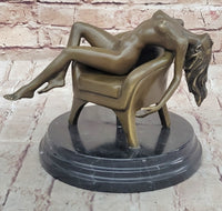 Modern Art Sculpture Statue Nude Girl Laying on Sofa Chair Bronze Figure Mavchi 9" x 10"