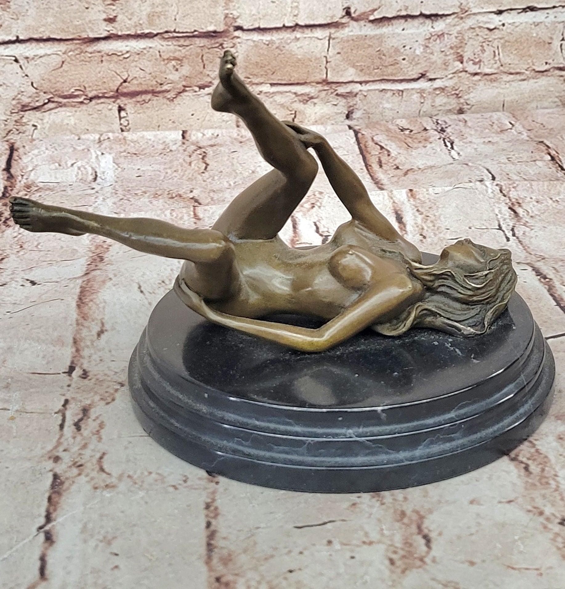 Erotic Bronze Sculpture Figure Nude Girl on Her Back Sexual Art by Mavchi