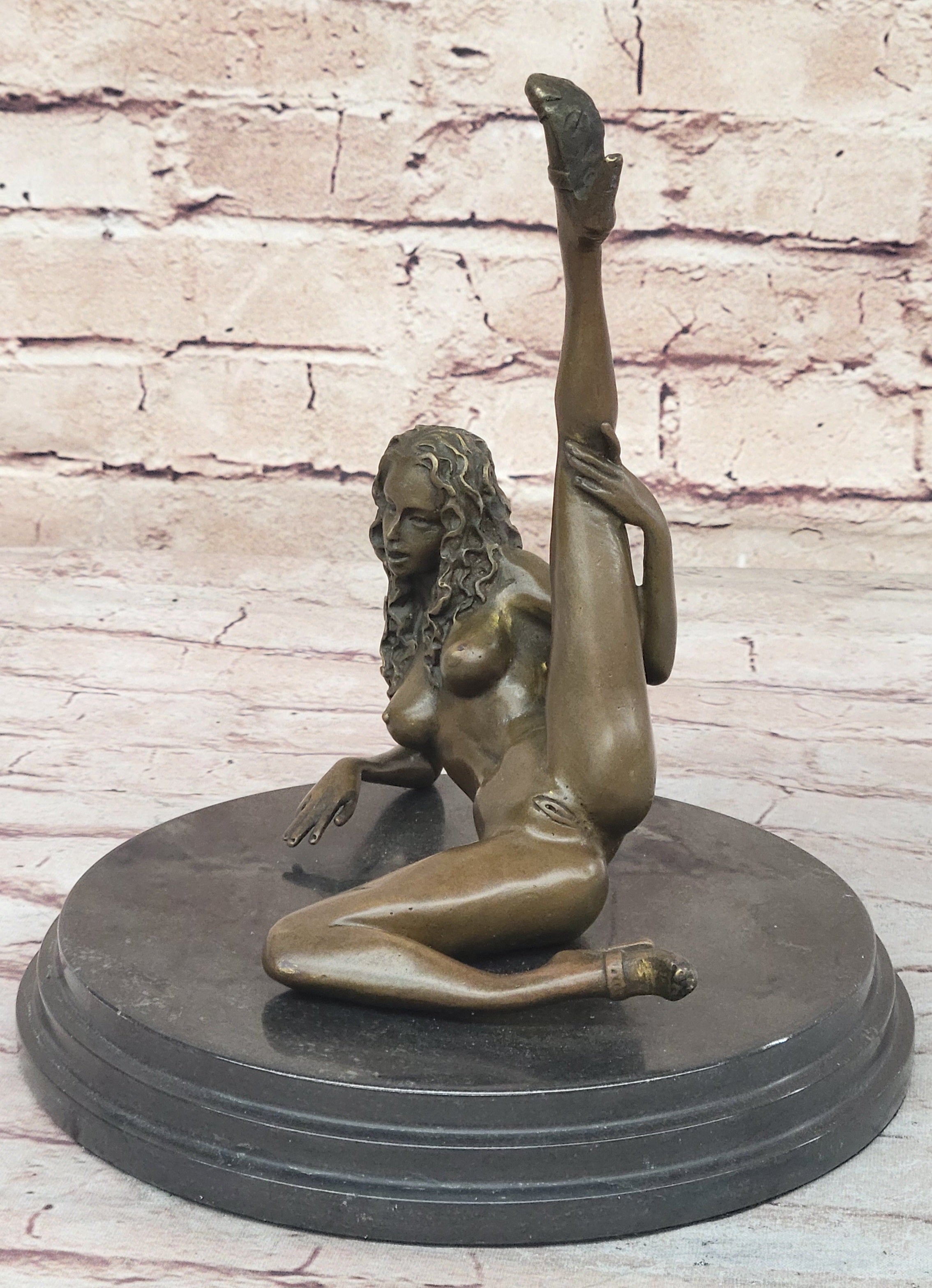 Erotic Nude Bronze Sculpture Statue Figure Naked Girl Raising Her Leg by Mavchi