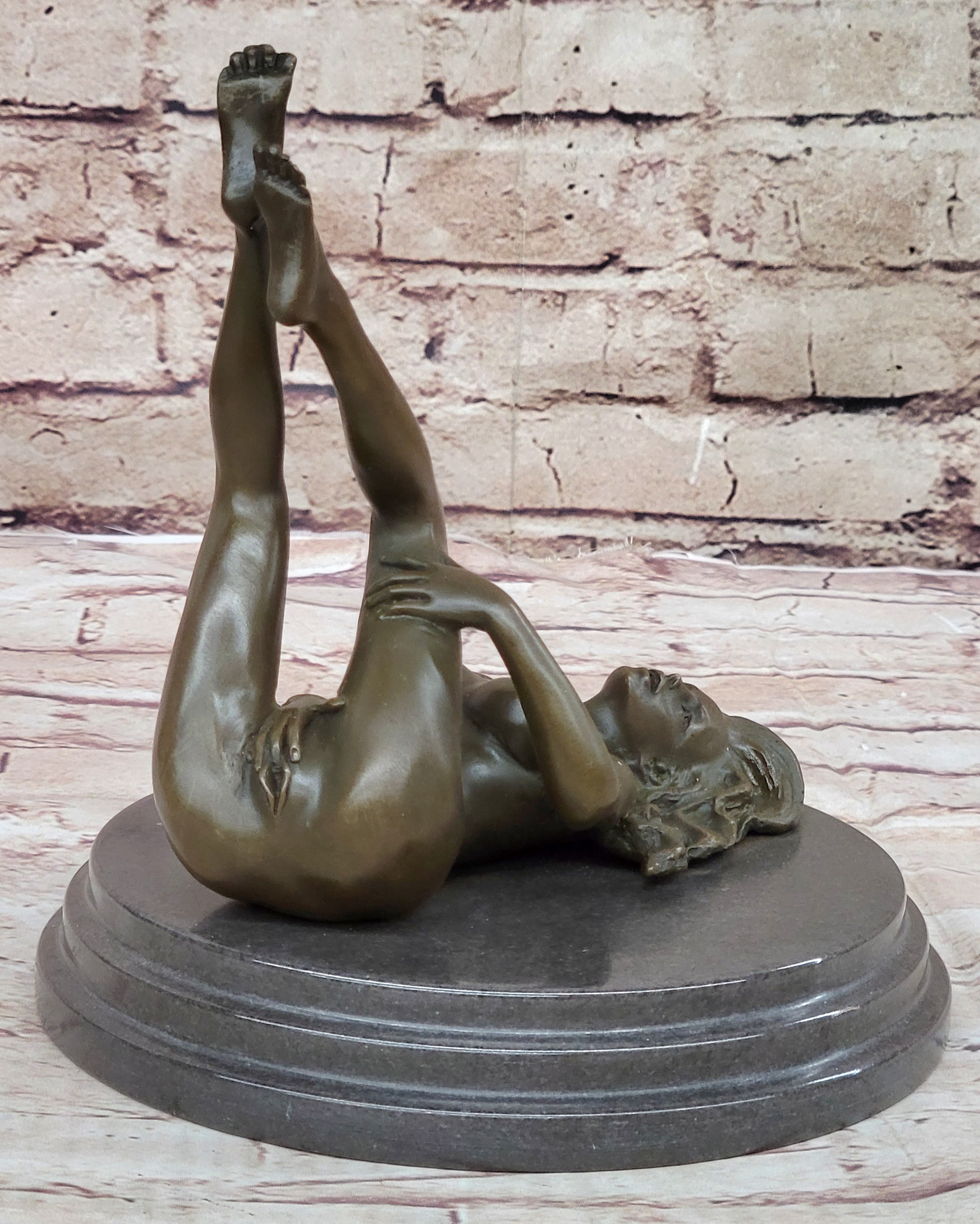 Nude Erotic Girl Legs in Air Signed Bronze Sculpture Mavchi 8" x 8"