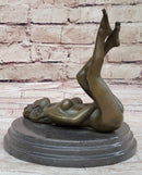 Nude Erotic Girl Legs in Air Signed Bronze Sculpture Mavchi 8" x 8"