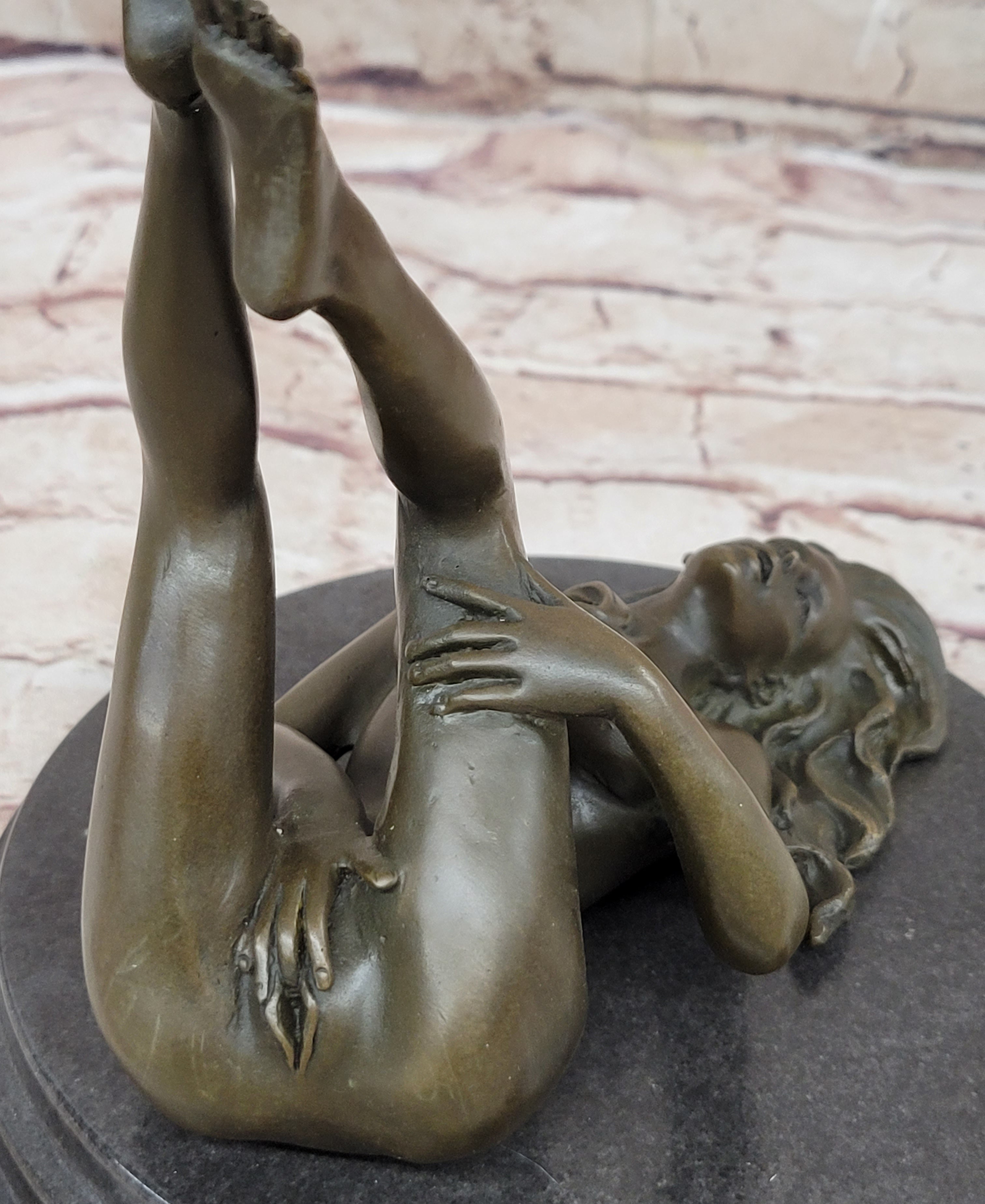 Nude Erotic Girl Legs in Air Signed Bronze Sculpture Mavchi 8" x 8"