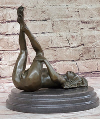 Nude Erotic Girl Legs in Air Signed Bronze Sculpture Mavchi 8" x 8"