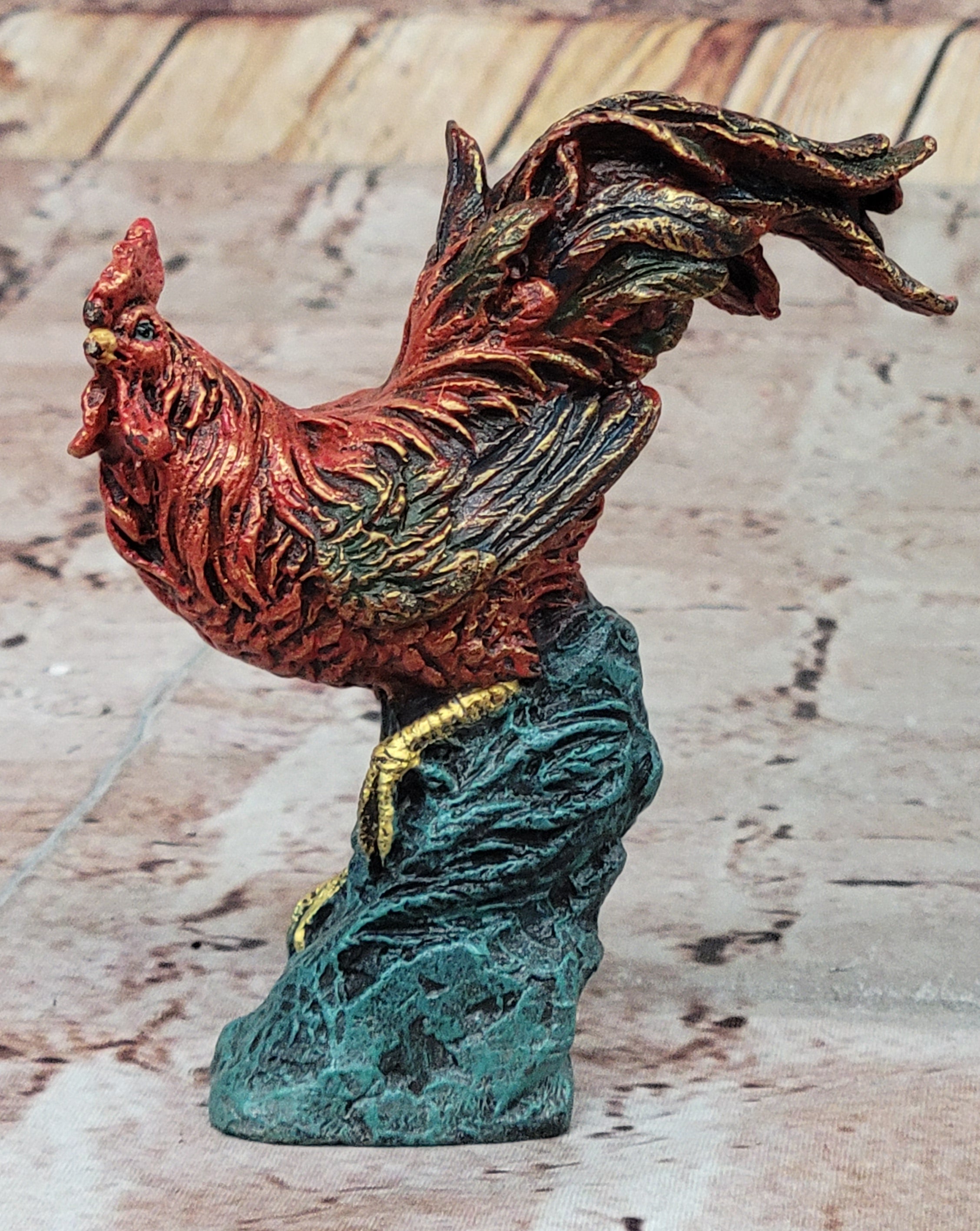 Colorful Bronze Metal Rooster Chicken Sculpture