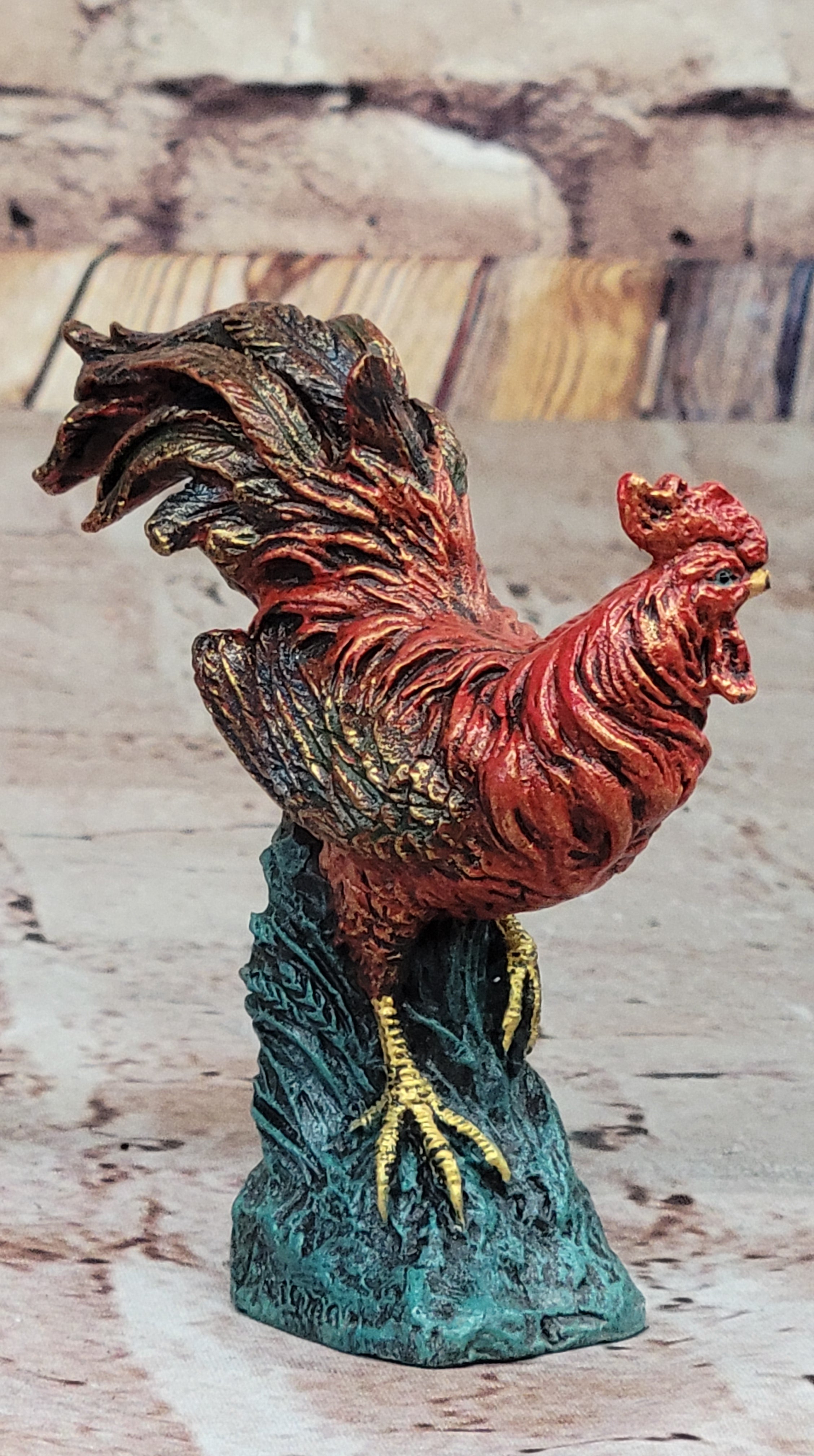 Colorful Bronze Metal Rooster Chicken Sculpture