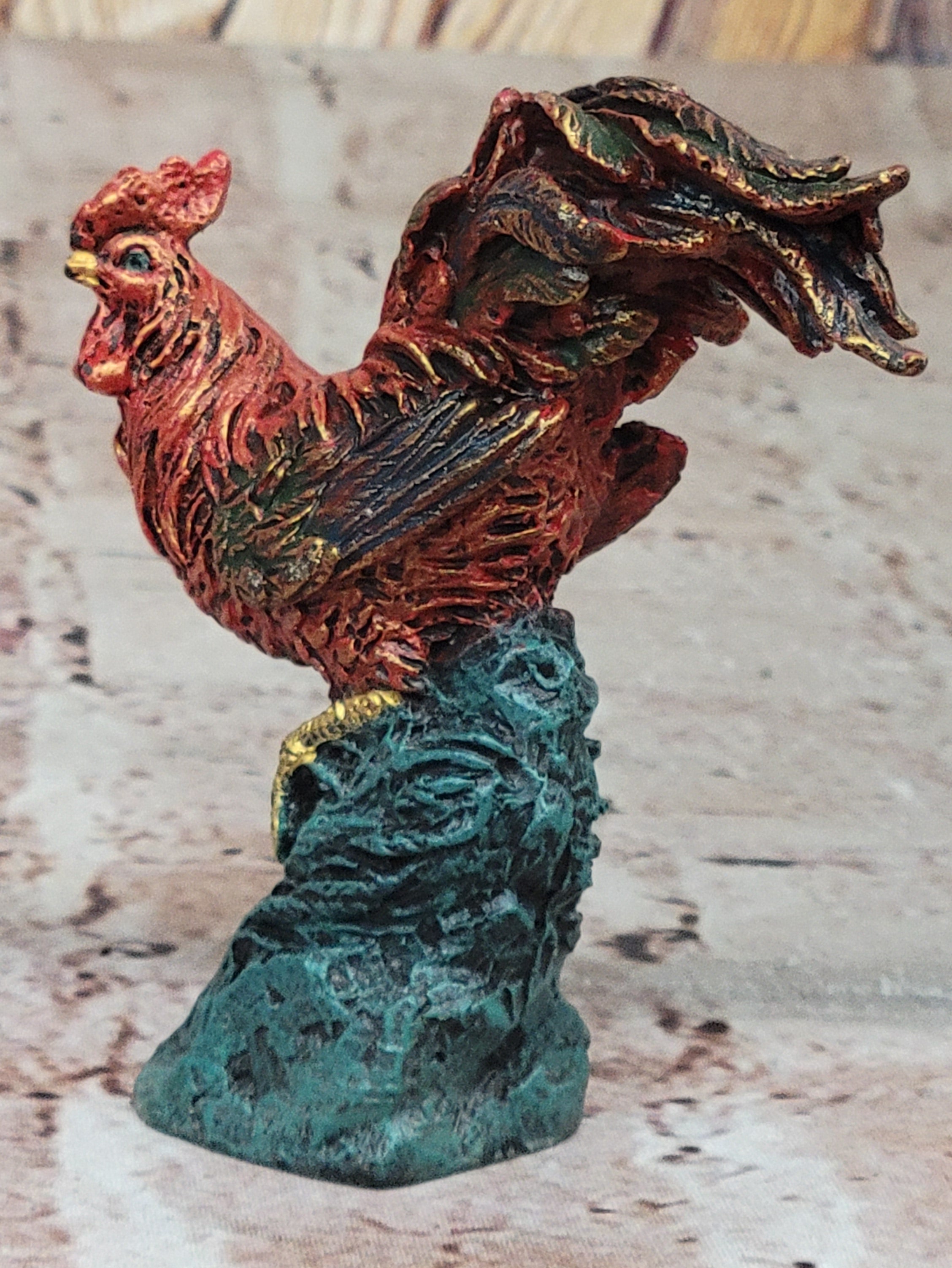 Colorful Bronze Metal Rooster Chicken Sculpture