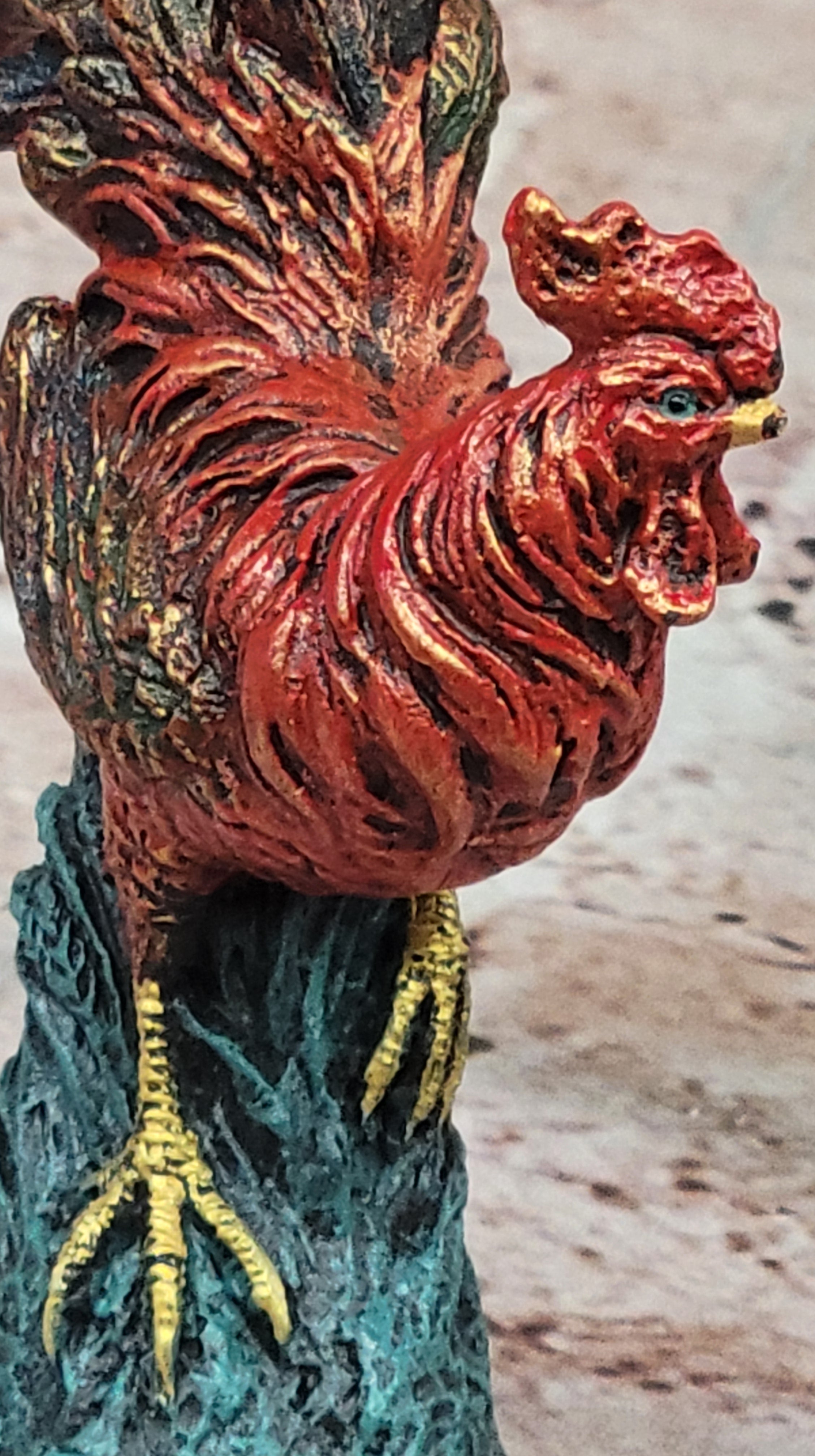 Colorful Bronze Metal Rooster Chicken Sculpture