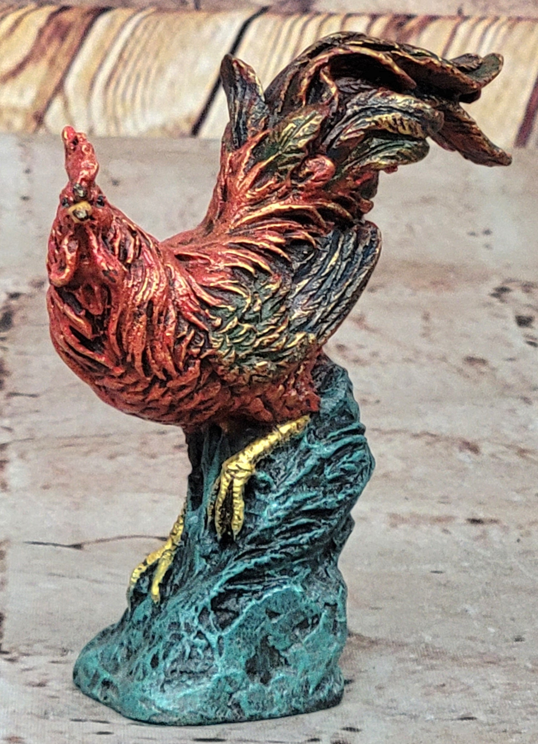 Colorful Bronze Metal Rooster Chicken Sculpture
