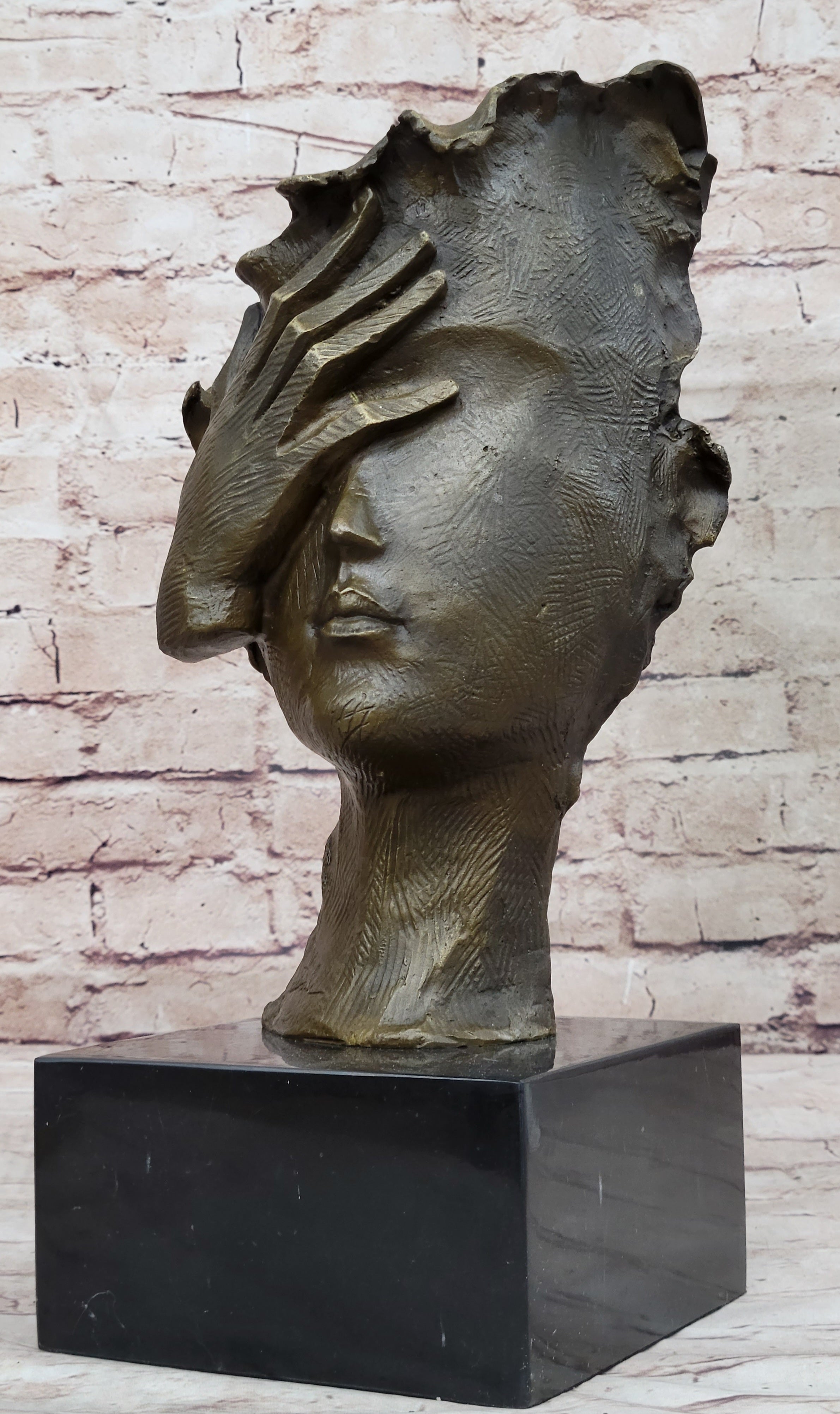 Abstract Surrealist Bust Face w/ Hand Bronze Salvador Dali