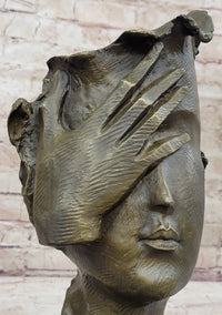 Abstract Surrealist Bust Face w/ Hand Bronze Salvador Dali