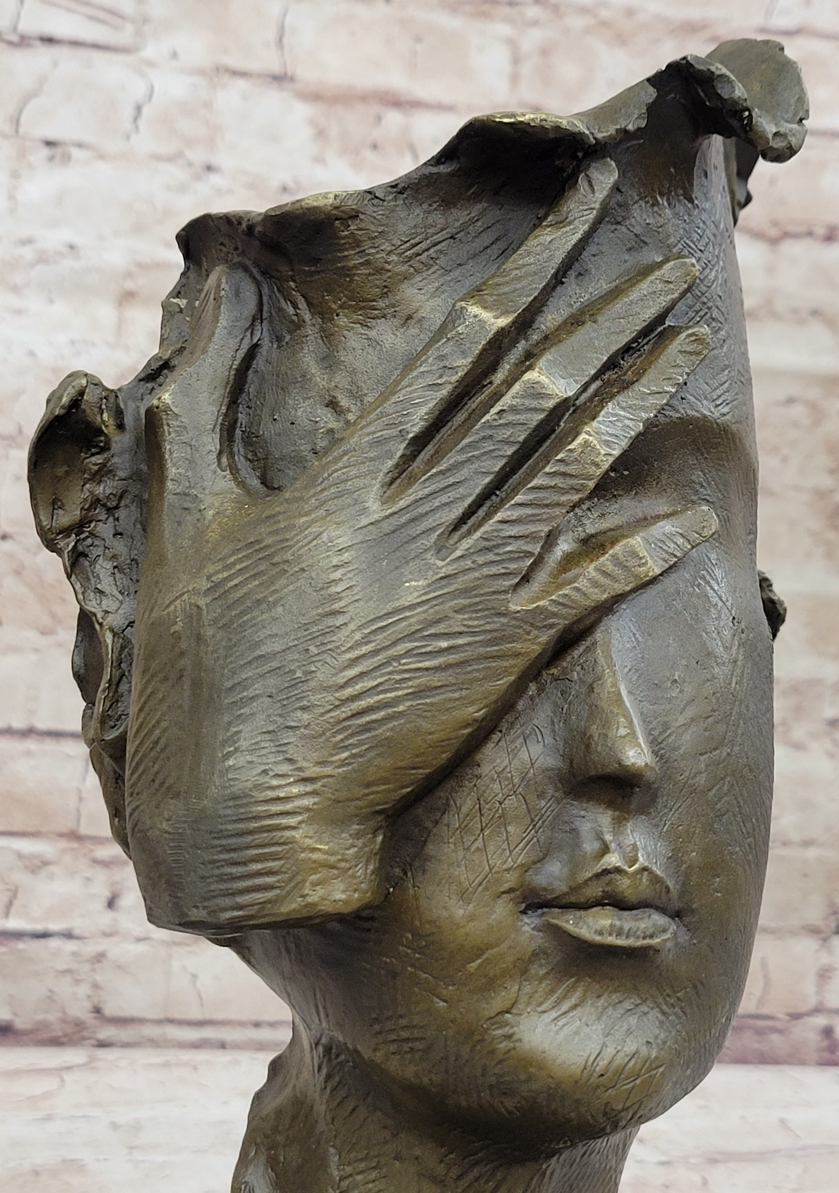 Abstract Surrealist Bust Face w/ Hand Bronze Salvador Dali