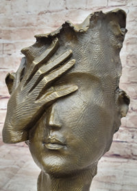 Abstract Surrealist Bust Face w/ Hand Bronze Salvador Dali