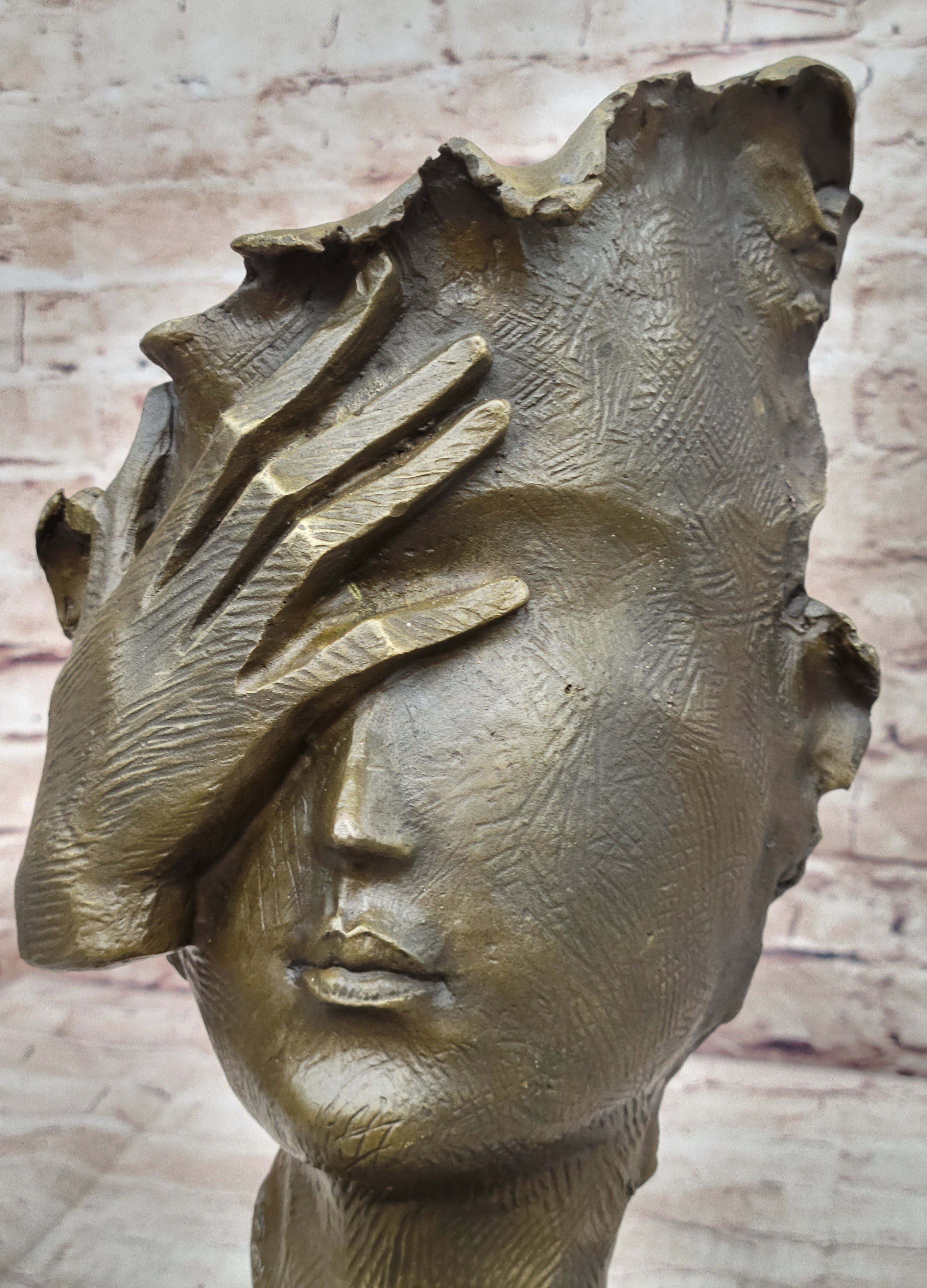 Abstract Surrealist Bust Face w/ Hand Bronze Salvador Dali