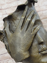 Abstract Surrealist Bust Face w/ Hand Bronze Salvador Dali