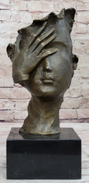 Abstract Surrealist Bust Face w/ Hand Bronze Salvador Dali