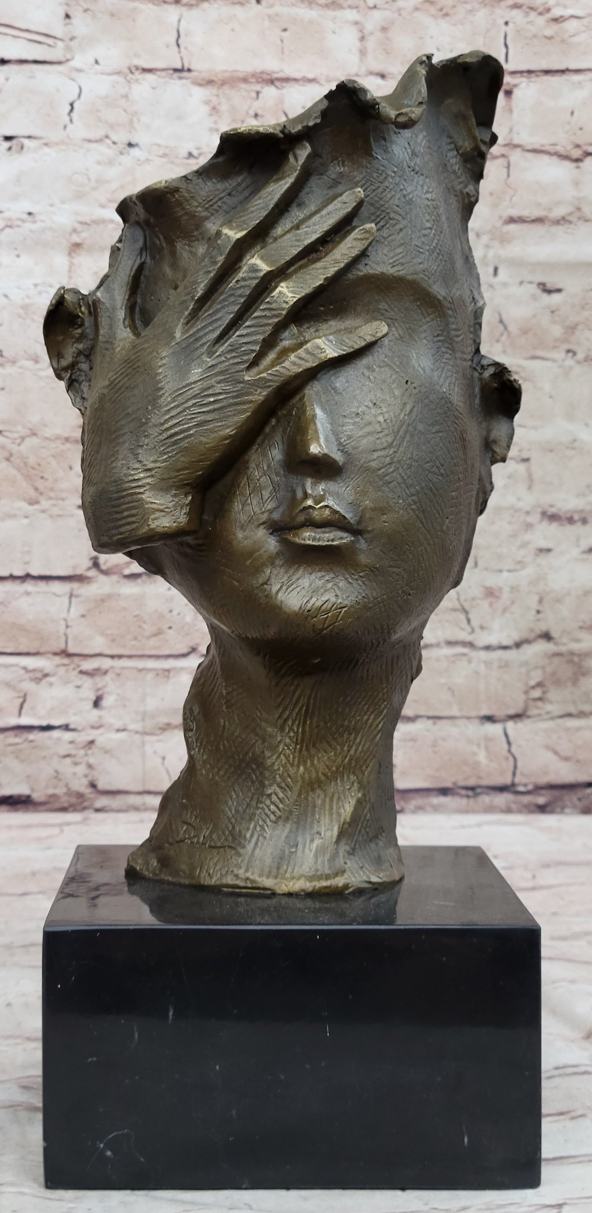 Abstract Surrealist Bust Face w/ Hand Bronze Salvador Dali