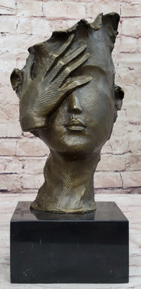 Abstract Surrealist Bust Face w/ Hand Bronze Salvador Dali