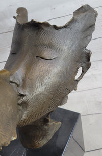 Lovers Romanic Kissing Faces Abstract Surrealist Bronze Sculpture Statue Salvador Dali on Marble Base