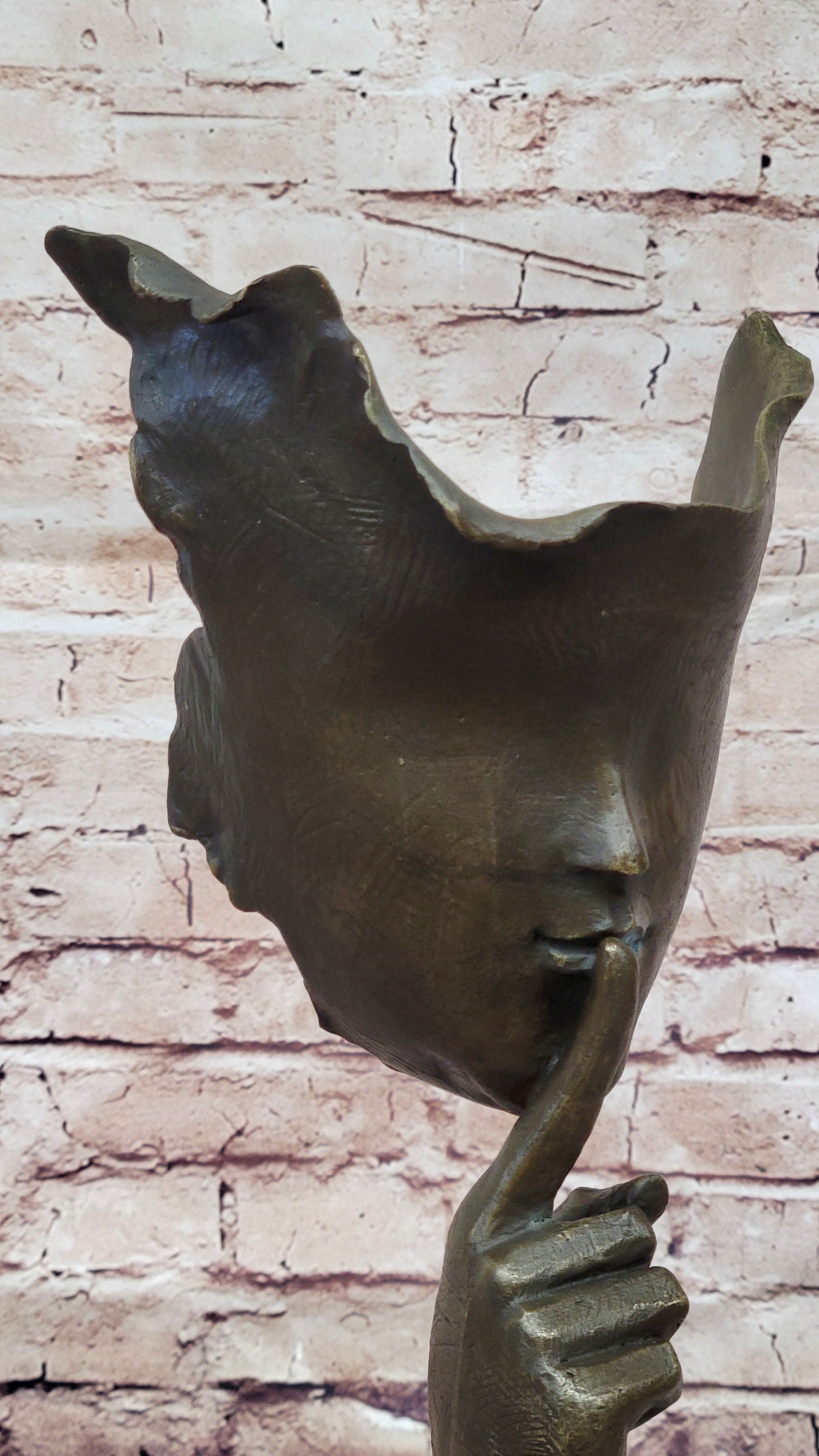 Signed Salvador Dali Abstract Girl Hush Up Bronze Sculpture