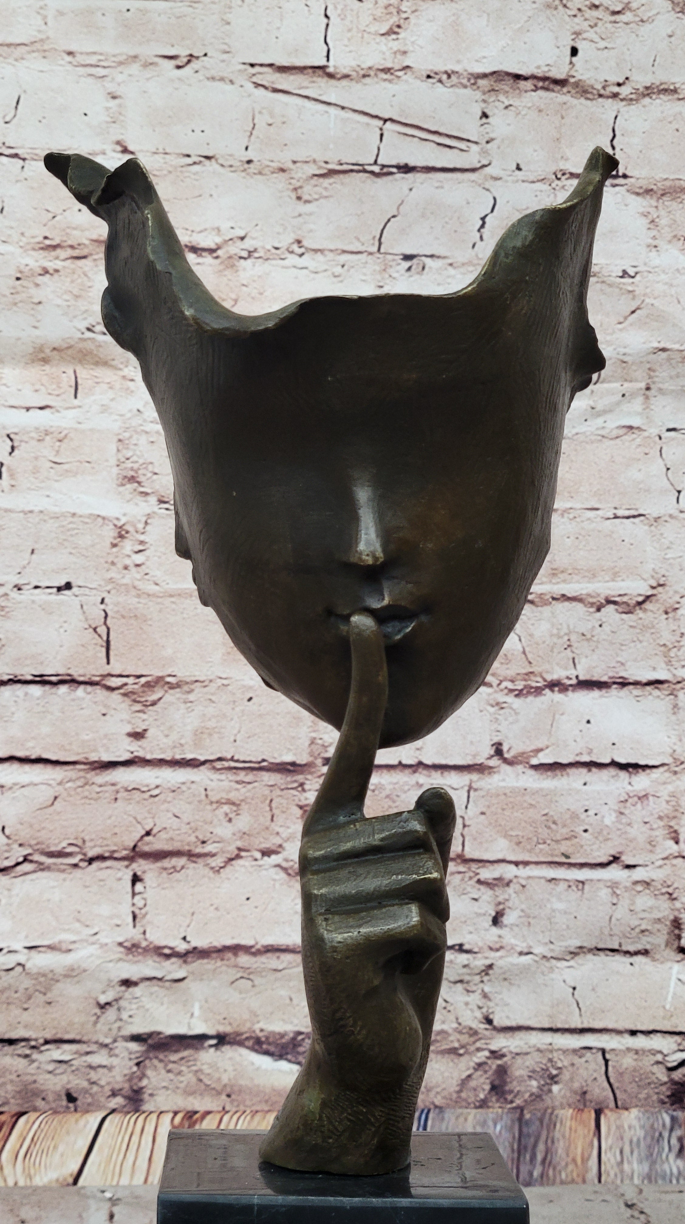 Signed Salvador Dali Abstract Girl Hush Up Bronze Sculpture
