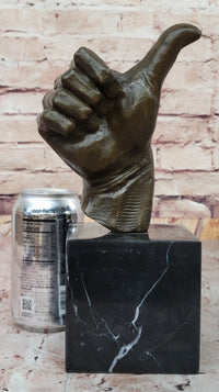Bronze Thumbs-Up Sculpture on Marble Base - Signed Art
