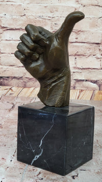 Bronze Thumbs-Up Sculpture on Marble Base - Signed Art