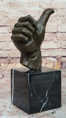 Bronze Thumbs-Up Sculpture on Marble Base - Signed Art